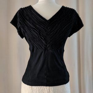 SIGRID OLSEN Sheer Silk Frayed Chevron Top Black S